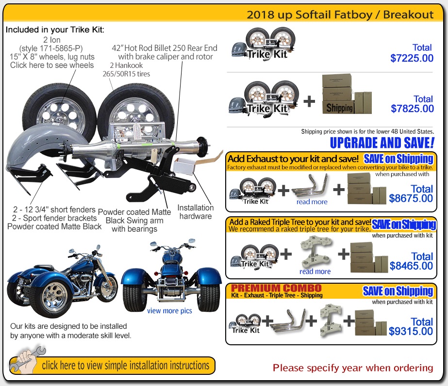 Trike kit for Harley Davidson Softail Frankenstein Trike Kit